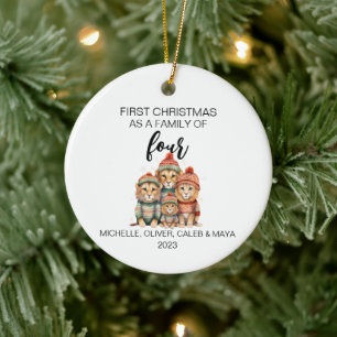 Erste Weihnachten Löwenfamilie zu Viert Keramik Ornament