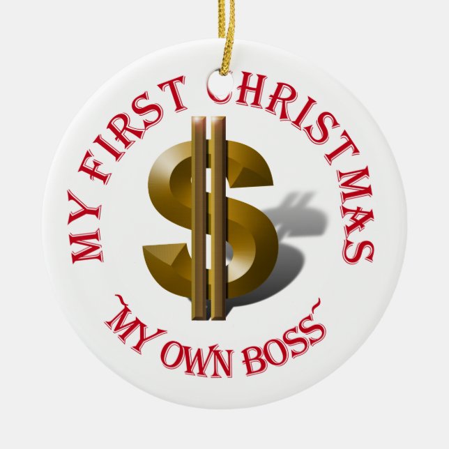Erste Weihnachten MEINE EIGENE BOSS Gold Dollar-Ze Keramikornament (Vorne)