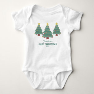 Erste Weihnachten mit drei dekorierten Bäumen Baby Strampler