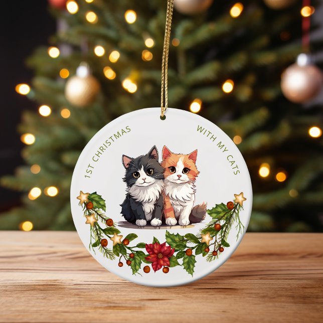Erste Weihnachten mit meinen Katzen Florenfarben Keramik Ornament (my first christmas with my cats)