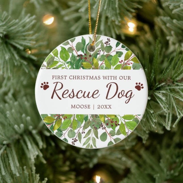 Erste Weihnachten mit unserem Rettungshund Persona Keramik Ornament (Baum)