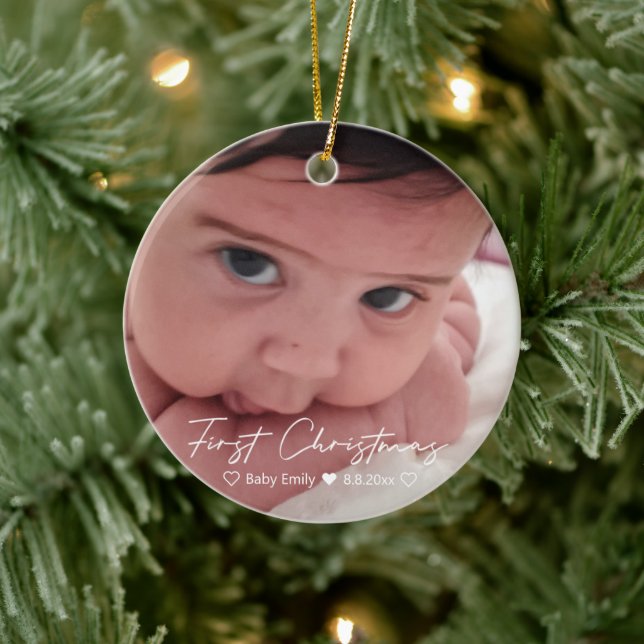 Erste Weihnachten - moderne weiße Handschrift Keramik Ornament (Baum)