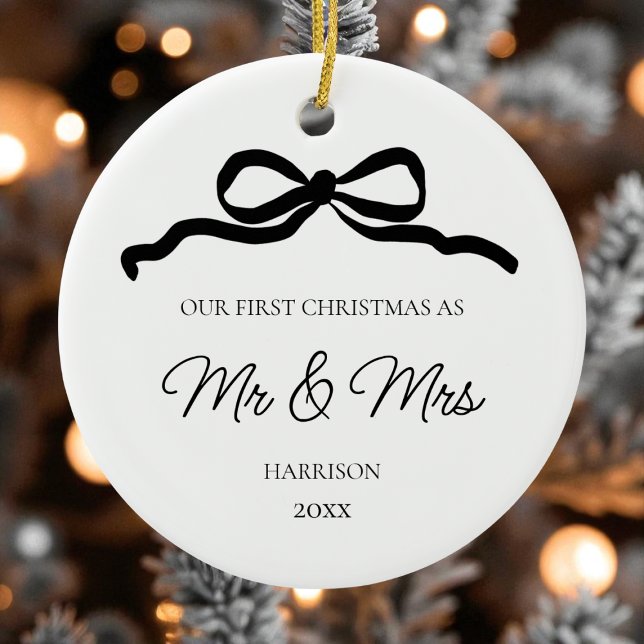 Erste Weihnachten Modernes Foto neu vermählt Mr. a Keramik Ornament (First Christmas Modern Photo Newlywed Mr and Mrs Ceramic Ornament)