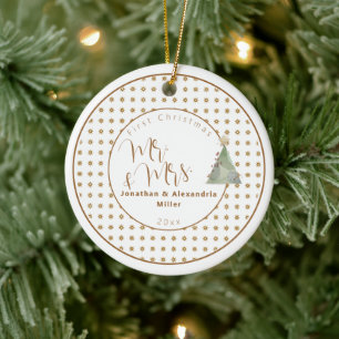 Erste Weihnachten Mr. & Mrs. Aquarellbaum Keramik Ornament