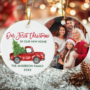 Erste Weihnachten Neue Zuhause Red Truck FOTO Keramik Ornament