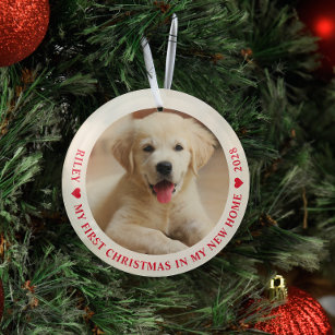 Erste Weihnachten Neues Zuhause Puppy Dog Foto Ornament Aus Glas