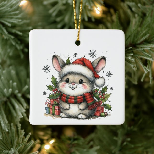 Erste Weihnachten Niedlich Whimsical Bunny individ Keramikornament (Baum)