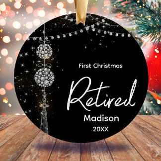 Erste Weihnachten pensioniert elegante schwarze Gl Keramik Ornament