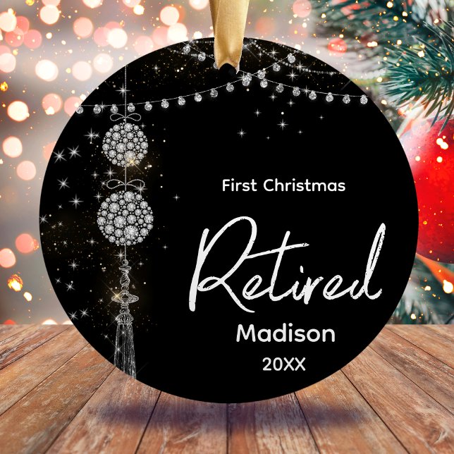 Erste Weihnachten pensioniert elegante schwarze Gl Keramik Ornament (Von Creator hochgeladen)