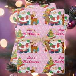 Erste Weihnachten personalisieren Kindername Santa Geschenkpapier Set