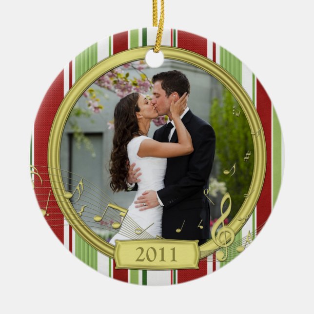 Erste Weihnachten - Stripte Music Foto Keramik Ornament (Vorne)
