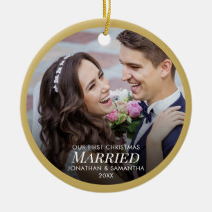 Erste Weihnachten Verheiratet 2 Foto Gold Weihnach Keramik Ornament