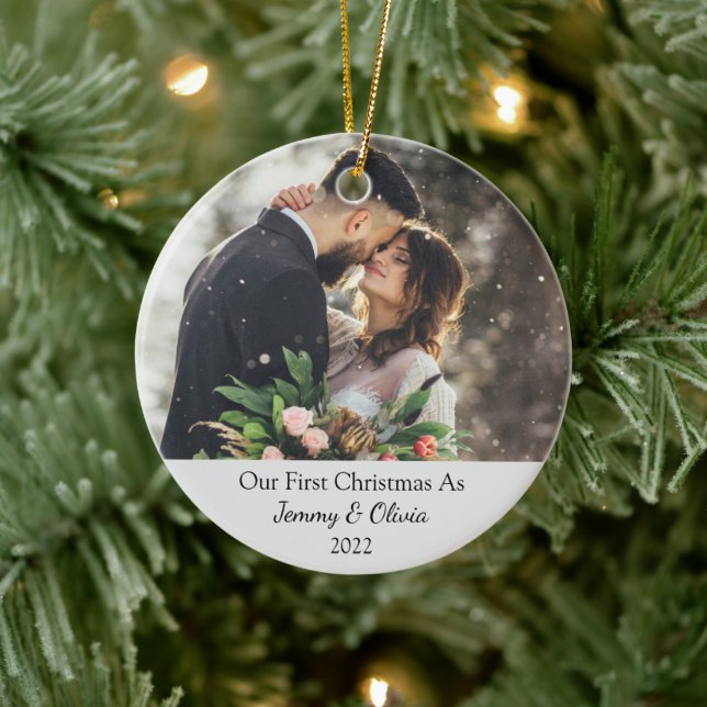 Erste Weihnachten Verheiratet als Foto Keramik Orn Keramik Ornament (Baum)