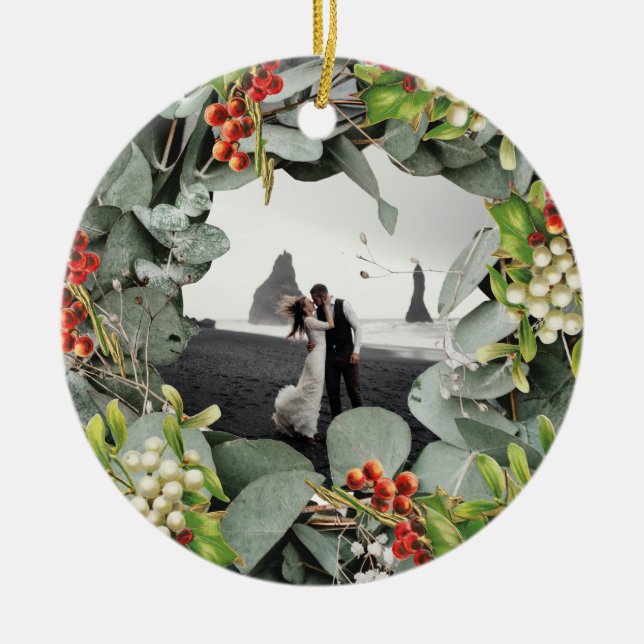 Erste Weihnachten Verheiratet als Herr & Mrs. Foto Keramik Ornament (Vorne)