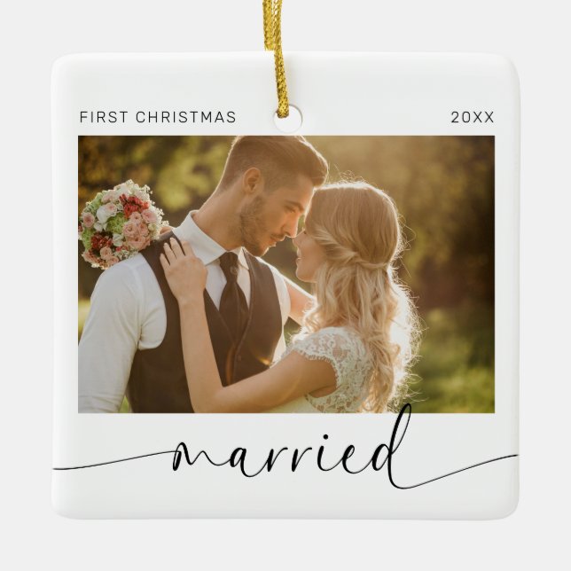 Erste Weihnachten Verheiratet Newlyweds Keepake Keramikornament (Vorderseite)