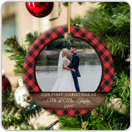 Erste Weihnachten Verheiratet Rustikal Mrs. FOTO Keramik Ornament