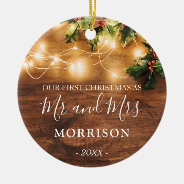 Erste Weihnachten verheiratet rustikales Holz und  Keramik Ornament (Vorne)