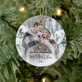 Erste Weihnachten Verheiratete Mr. and Mrs. Foto Keramik Ornament