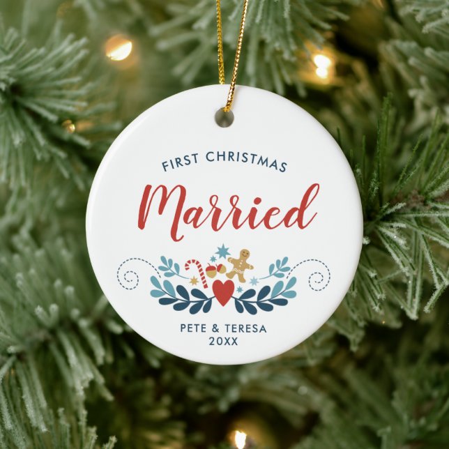 Erste Weihnachten Verheirateten Personalisierten W Keramik Ornament (Baum)