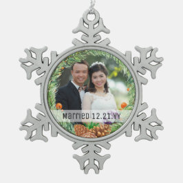 Erste Weihnachten VERHEIRATETES FOTO Schneeflocke  Schneeflocken Zinn-Ornament