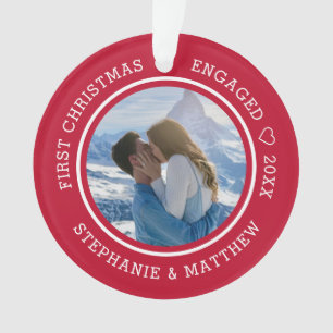 Erste Weihnachten Verlobt 2 Foto Rot Ornament