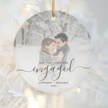 Erste Weihnachten Verlobte Custom Foto Grau Script