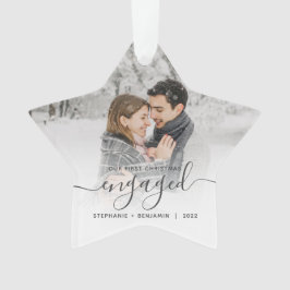 Erste Weihnachten Verlobte Custom Foto Grau Script Ornament