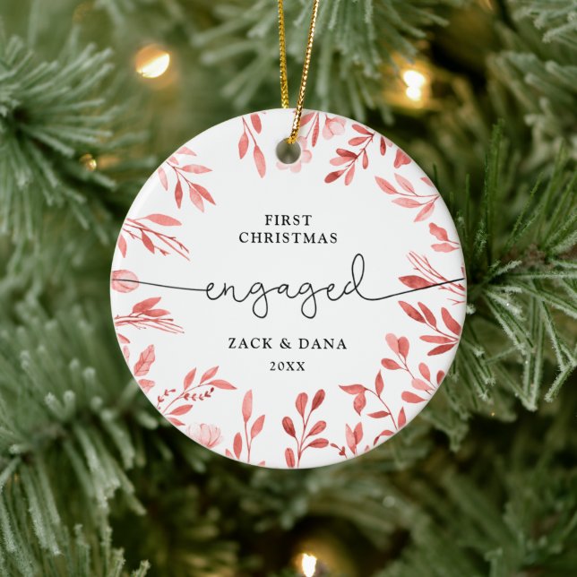 Erste Weihnachten Verlobten Personalisierte Herbst Keramik Ornament (Baum)