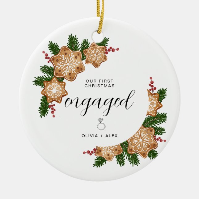 Erste Weihnachten Verlobten Personalisierten Coupl Keramik Ornament (Vorne)