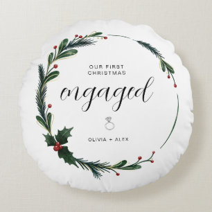 Erste Weihnachten Verlobten Personalisierten Coupl Rundes Kissen