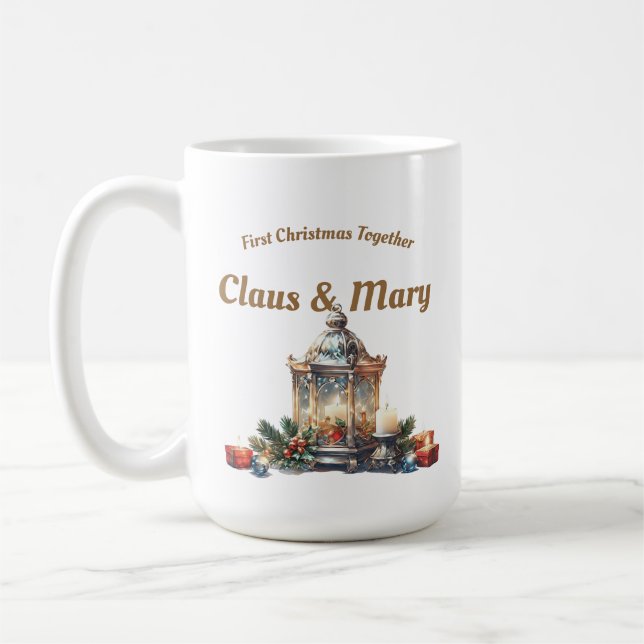 Erste Weihnachten zusammen - maßgeschneiderte Orna Kaffeetasse (Links)