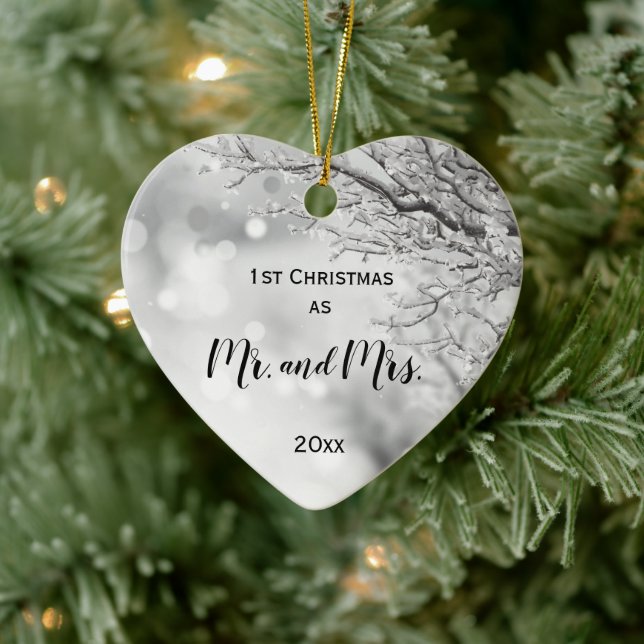 Erste Weihnachten zusammen mit Mr. und Mrs. Winter Keramik Ornament (Baum)