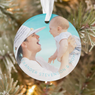 Erste Weihnachten zusammen neues Baby Foto Aqua Bl Ornament