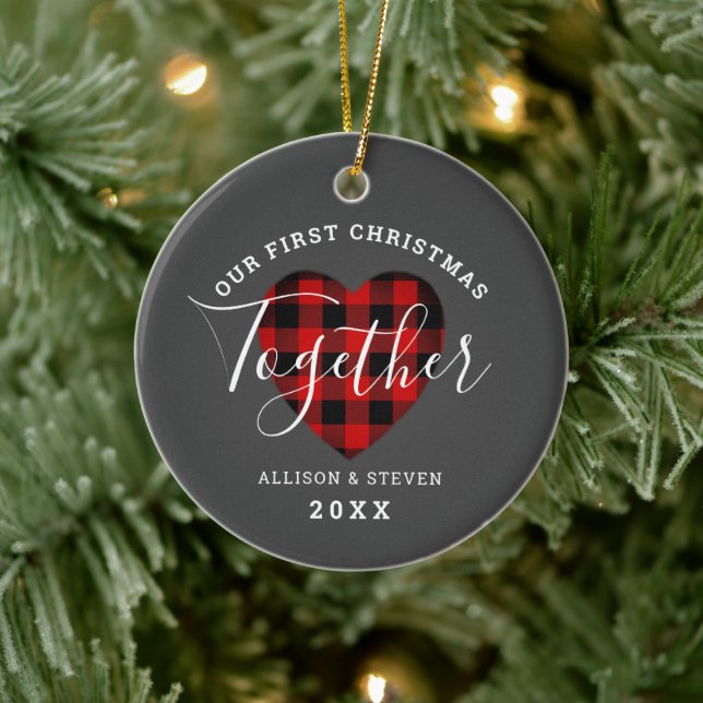 Erste Weihnachten zusammen Rustikales Herz Persona Keramik Ornament (Baum)