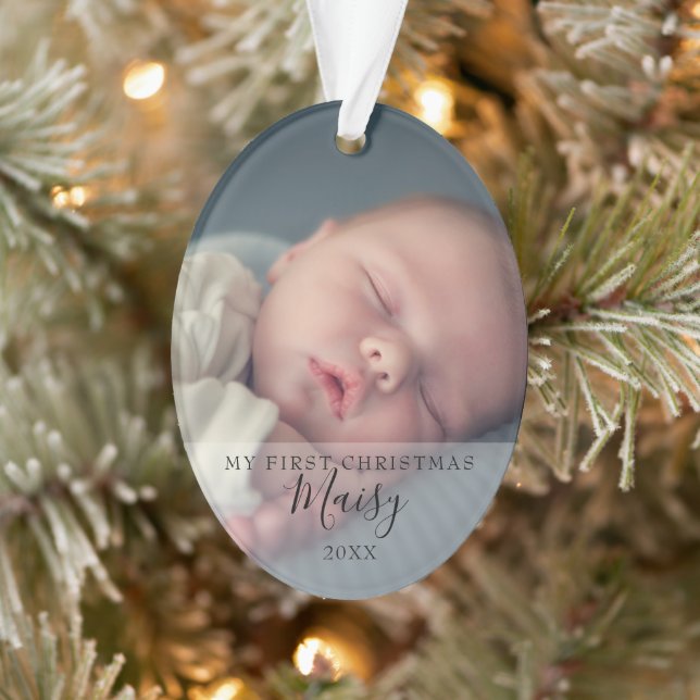 Erste Weihnachts-Baby-Fotos Script Holiday Ornament (Baum)