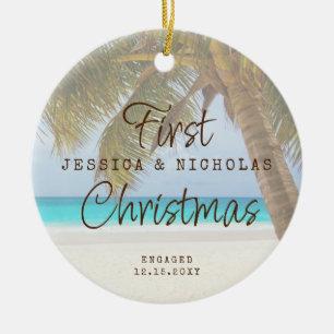 Erste Weihnachts Beach Verlobung Palm Tree Keramik Ornament