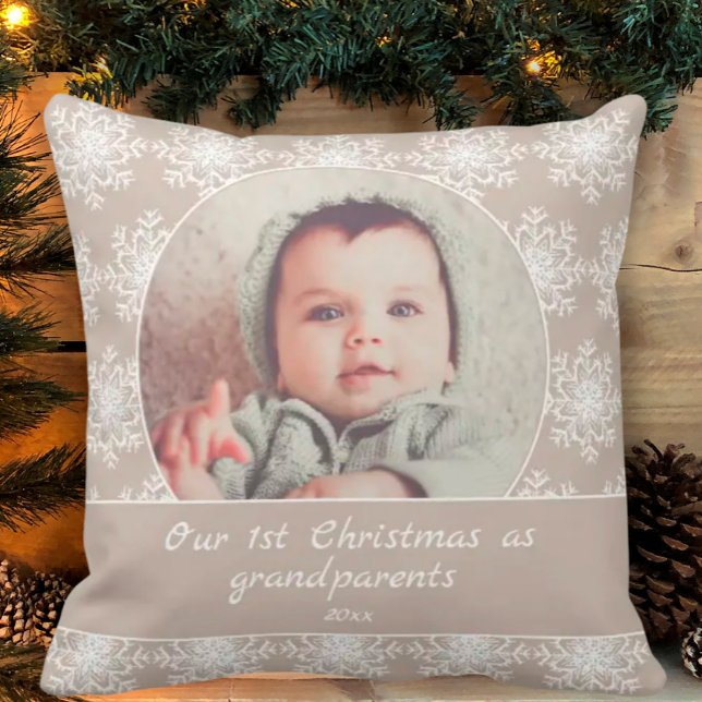 Erste Weihnachts Großeltern Grandchild Foto Kissen (Von Creator hochgeladen)