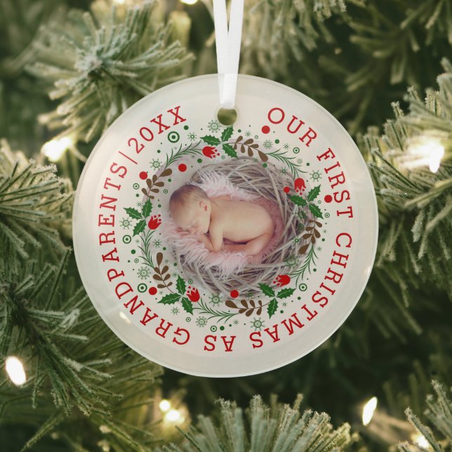 Erste Weihnachts-Großeltern Kranz Foto Ornament Aus Glas (InSitu)