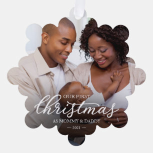 Erste Weihnachts-Mama-Papa-Familien-Fotokarte Ornament Karte