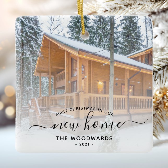 Erste Weihnachts Neue Zuhause Custom Foto Black Sc Keramikornament (Von Creator hochgeladen)