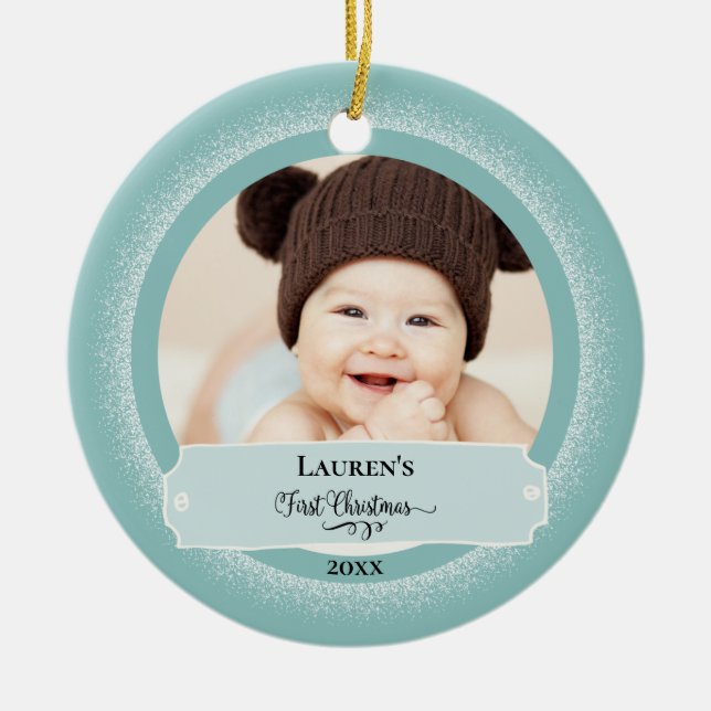 Erste Weihnachts-Niedlich-Baby-Foto Keramik Ornament (Vorne)