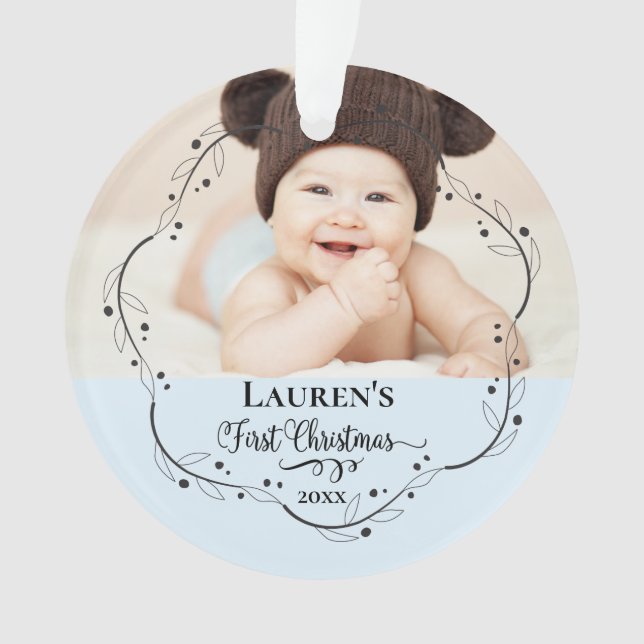 Erste Weihnachts-Niedlich-Baby-Foto Ornament (Vorderseite)