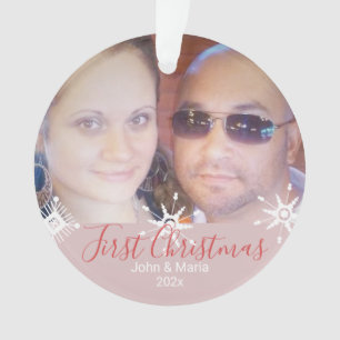 Erste Weihnachts-Schneeflocken Foto Pink Ornament
