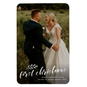 Erste Weihnachts-Skript-Hochzeitsfoto-Urlaubskarte Magnet