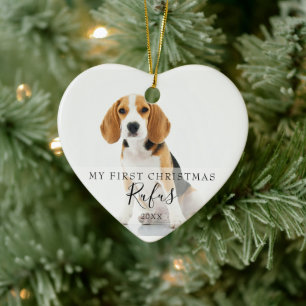 Erste Weihnachts-Tierfotos Moderne Schrift Herz Keramik Ornament