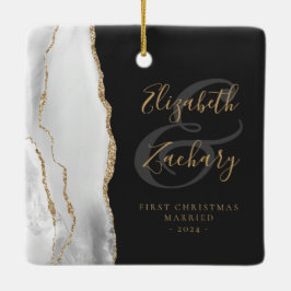 Erste Weihnachts Verheiratet Grau Agate Gold Scrip Keramikornament