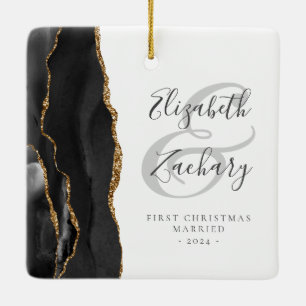 Erste Weihnachts-Verheiratete Black Gold-Agate-Skr Keramikornament
