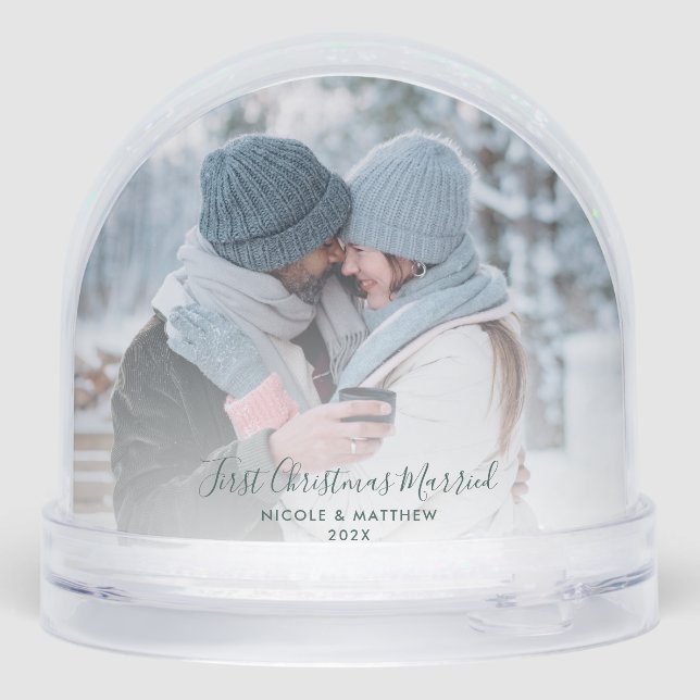 Erste Weihnachts Verheiratete Fotos Schneekugeln (Rückseite)