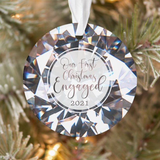Erste Weihnachts Verlobte Diamond Foto Personalisi Ornament (Baum)