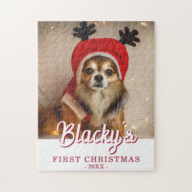 Erste Weihnachts Welpe Foto Personalisiert (Vertikal)